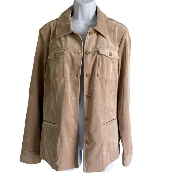 Croft & Barrow Tan Corduroy Button Up Shirt Jacket Women's Medium - Picture 3 of 11